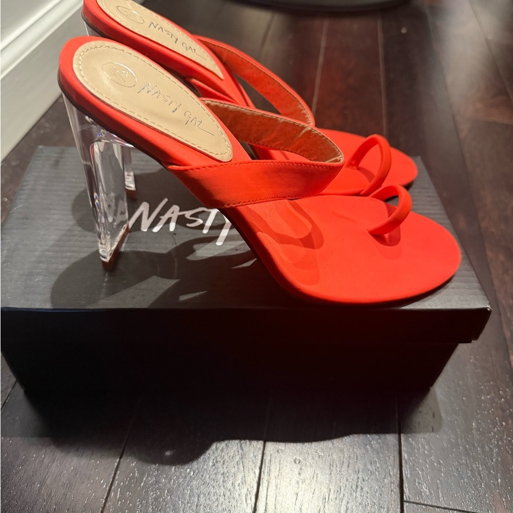 Nasty Gal orange Heels with Clear heels
